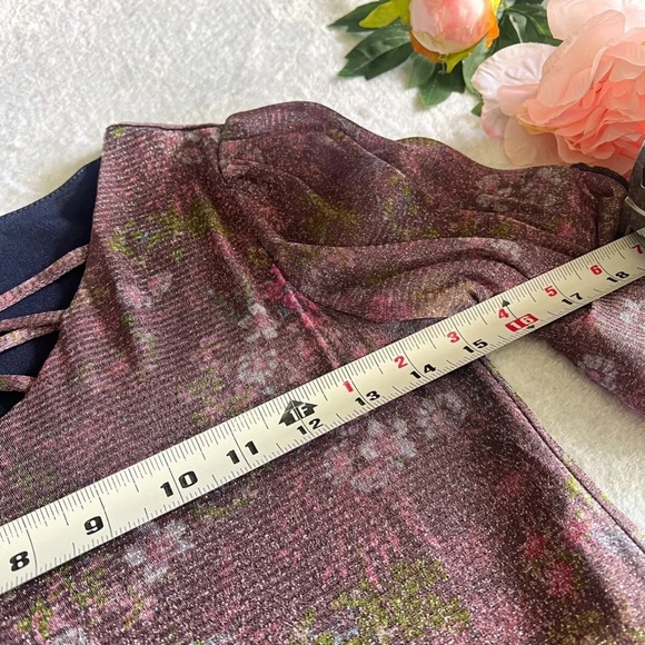 Speechless Sz 8 Women’s Purple Floral Print Dress Glitter Knit Ruffle 3/4 Sleeve - Picture 3 of 7